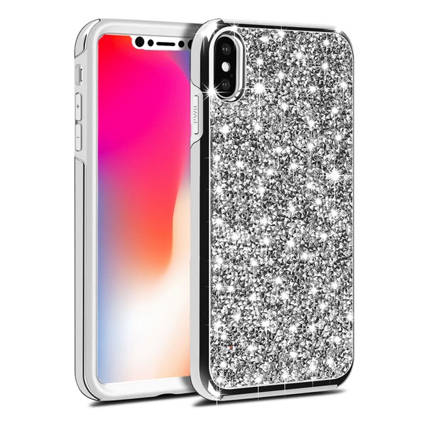 Hybrid Premium Diamond Bling Shockproof Phone Case for Apple iPhone XR - Silver