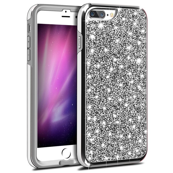 Hybrid Premium Diamond Bling Shockproof Phone Case for Apple iPhone 6/7/8 Plus - Silver
