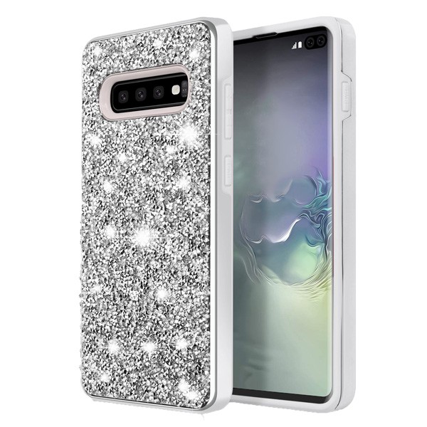 Hybrid Premium Diamond Bling Shockproof Phone Case for Samsung Galaxy S10 Plus - Silver