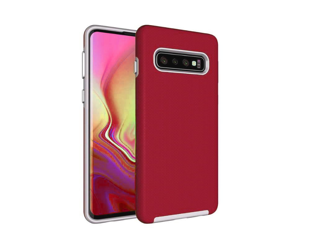 Triangle Shockproof Case with Anti Slip Grains for Samsung Galaxy S10 - Red