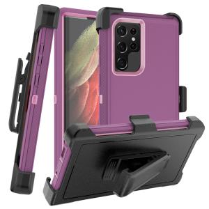Triple Layer Protection Case & Belt Clip for Samsung Galaxy S22 Ultra - Purple
